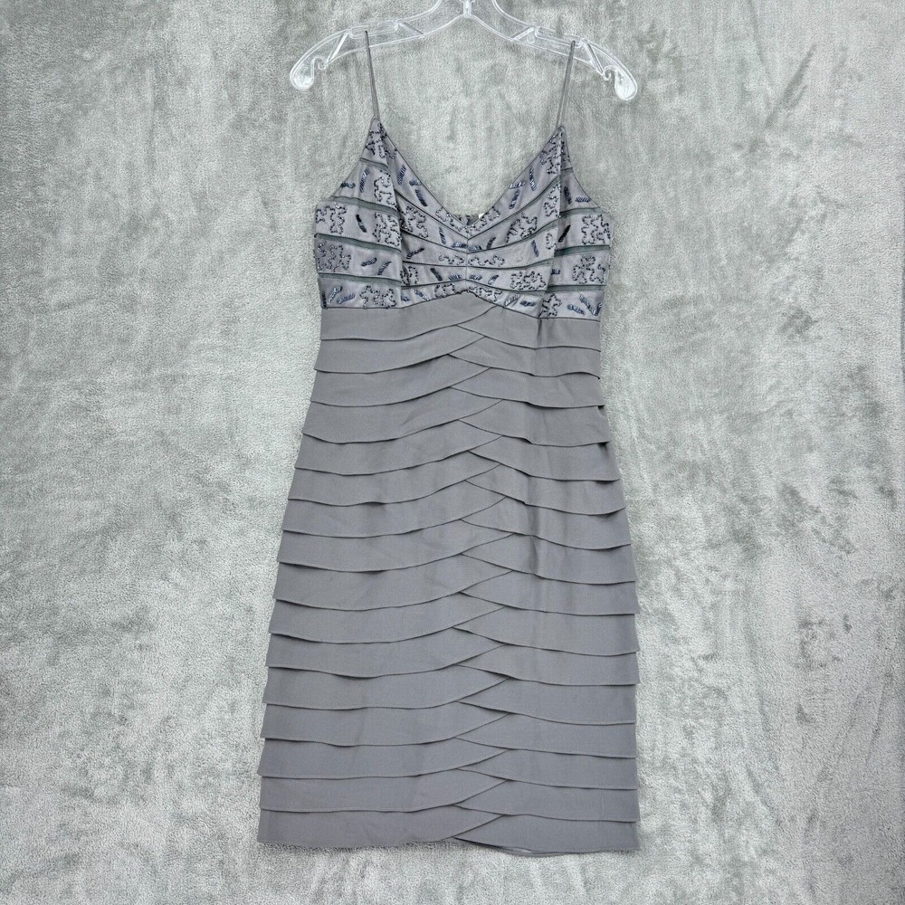 Chetta B Dress 8 Silk Beaded Bodycon Tiered Evening Cocktail Sweetheart Event